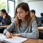 Student learning new skill in classroom