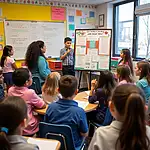 Student presenting work in a classroom setting