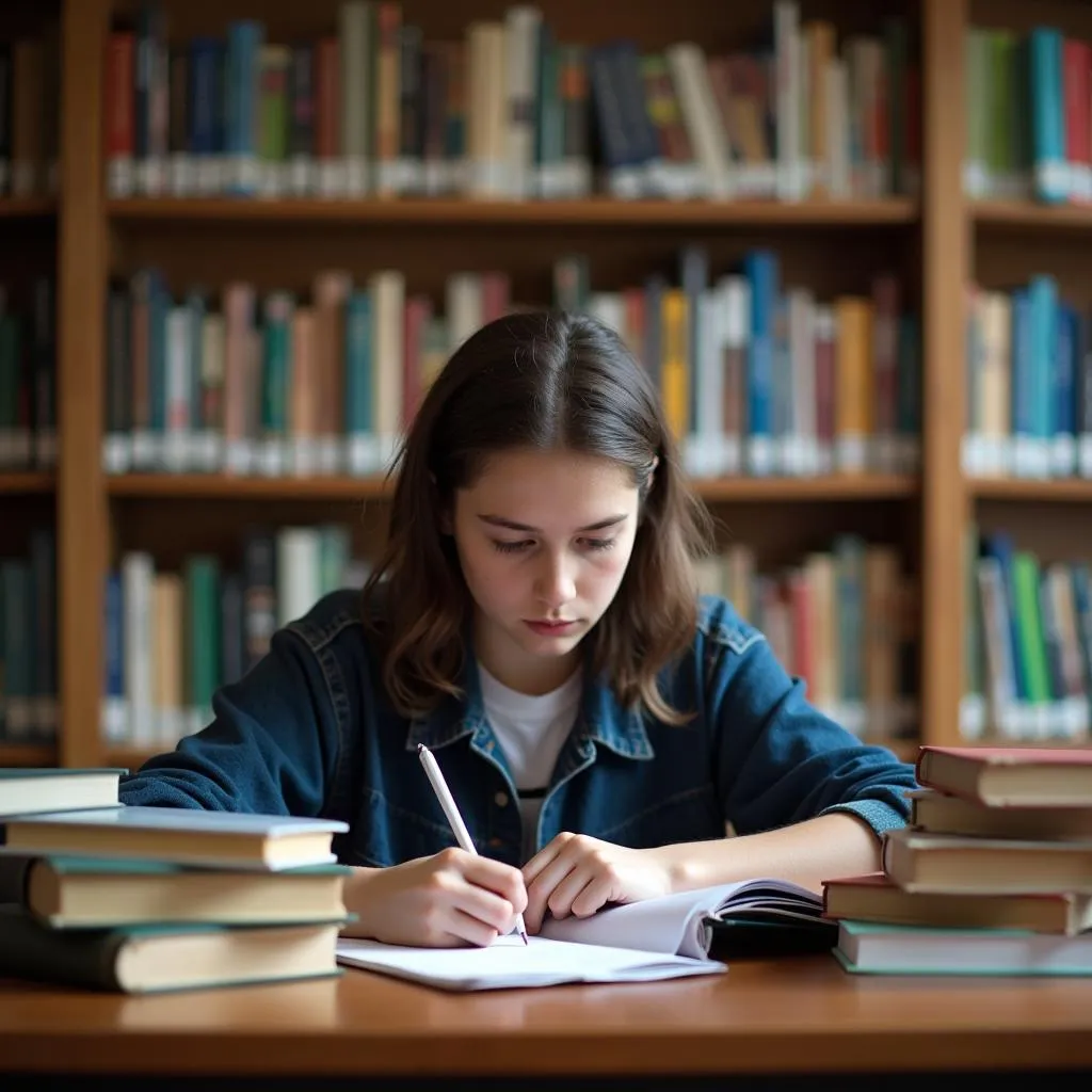 Student studying in the library