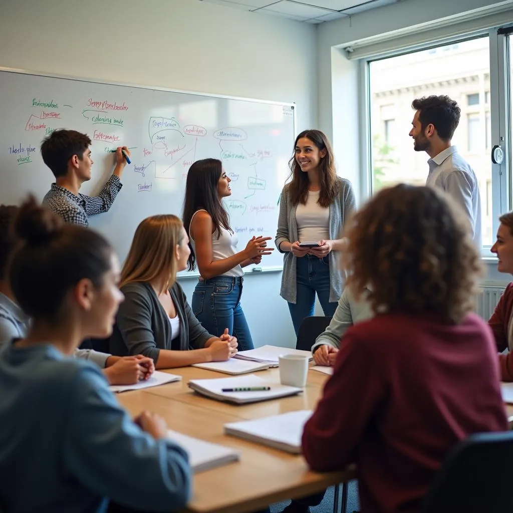 Students brainstorming in classroom