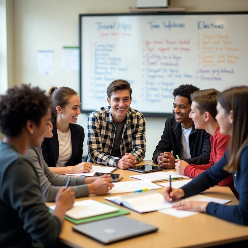 Students discussing curriculum choices in classroom