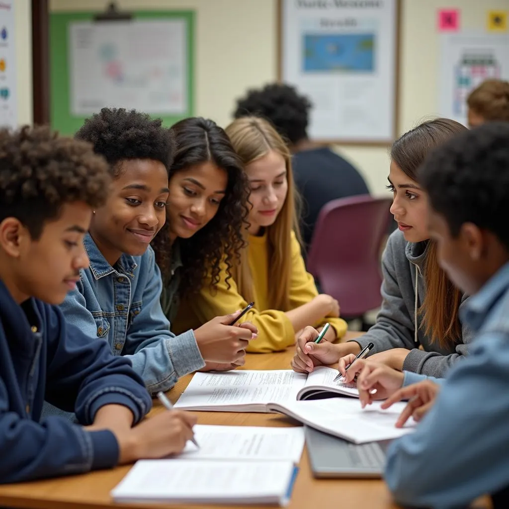 Group of students working on a school project