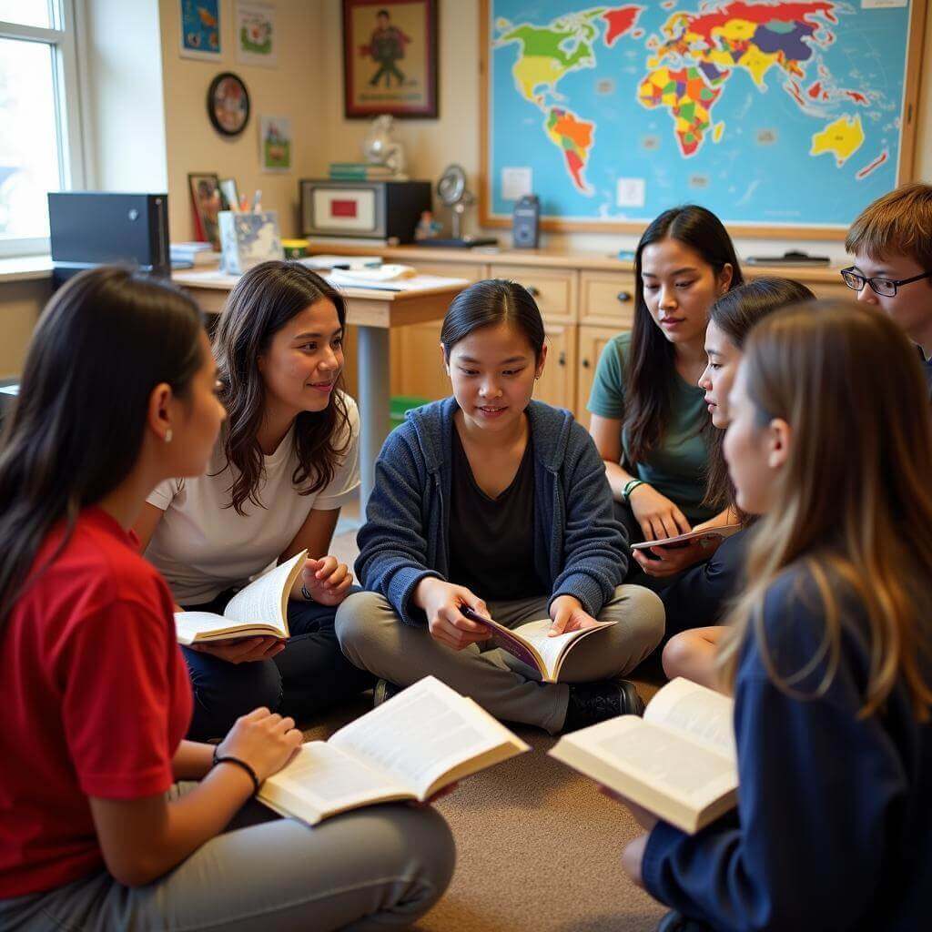 Students in collaborative reading session