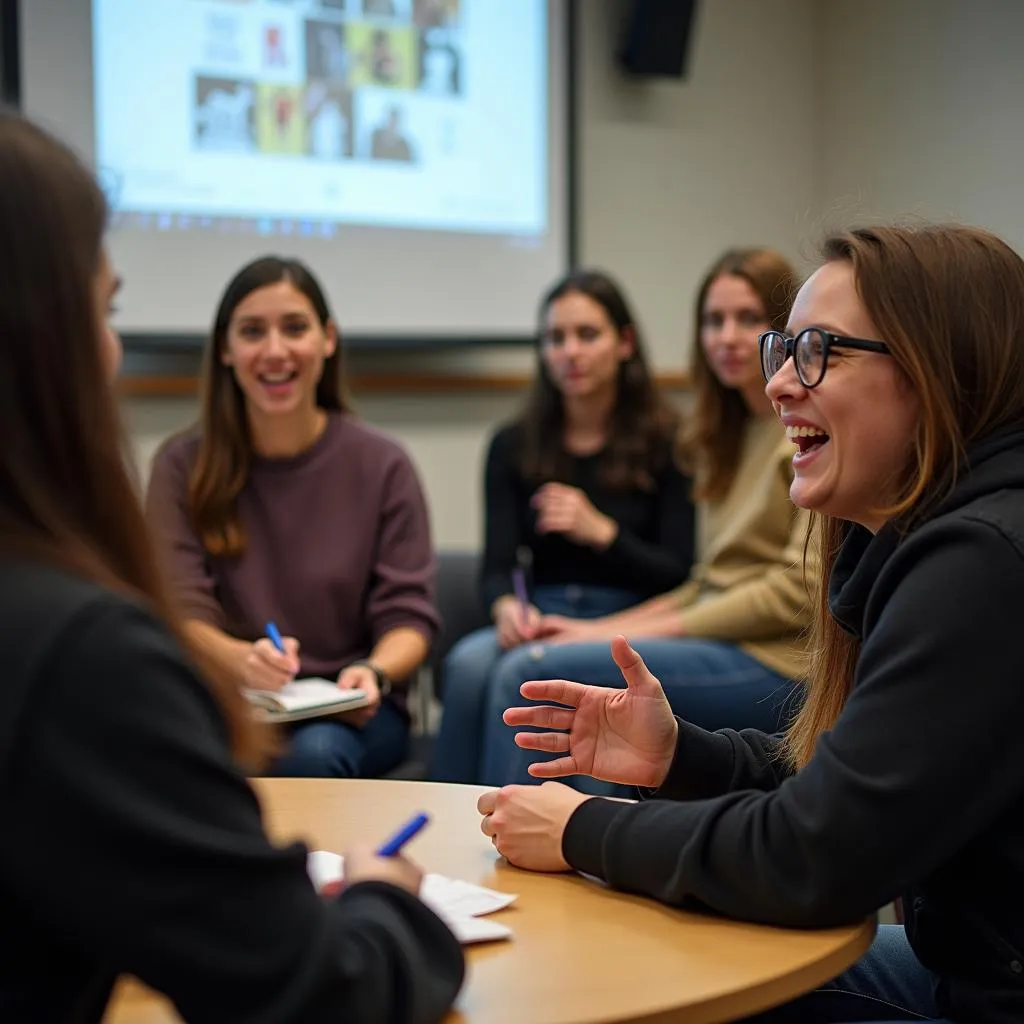 Students discussing a documentary on global issues