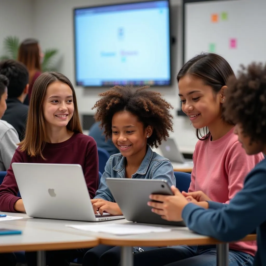 Students in diverse classroom engaged in collaborative learning