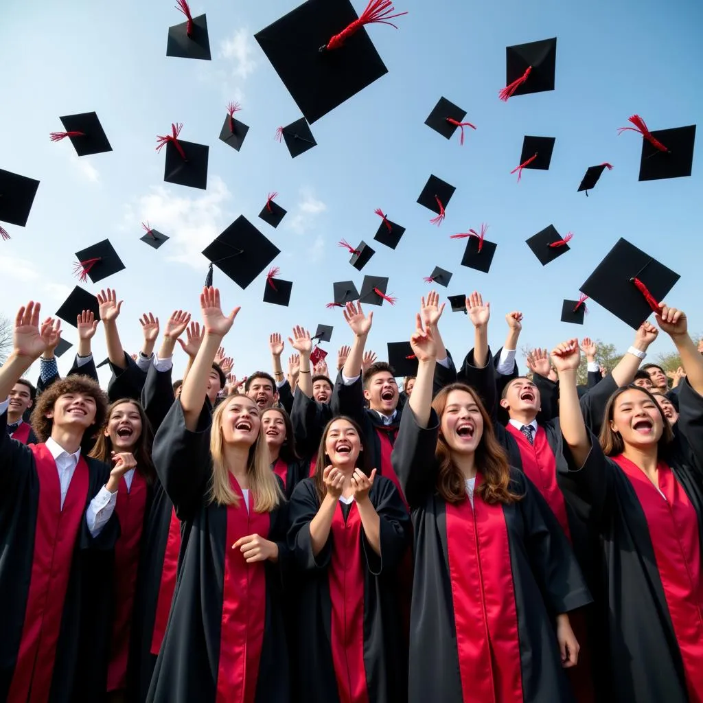 Students celebrating their achievements at a graduation ceremony