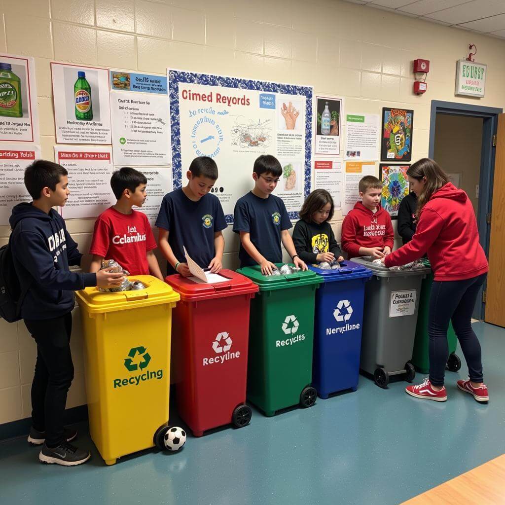 Students implementing a school-wide recycling program