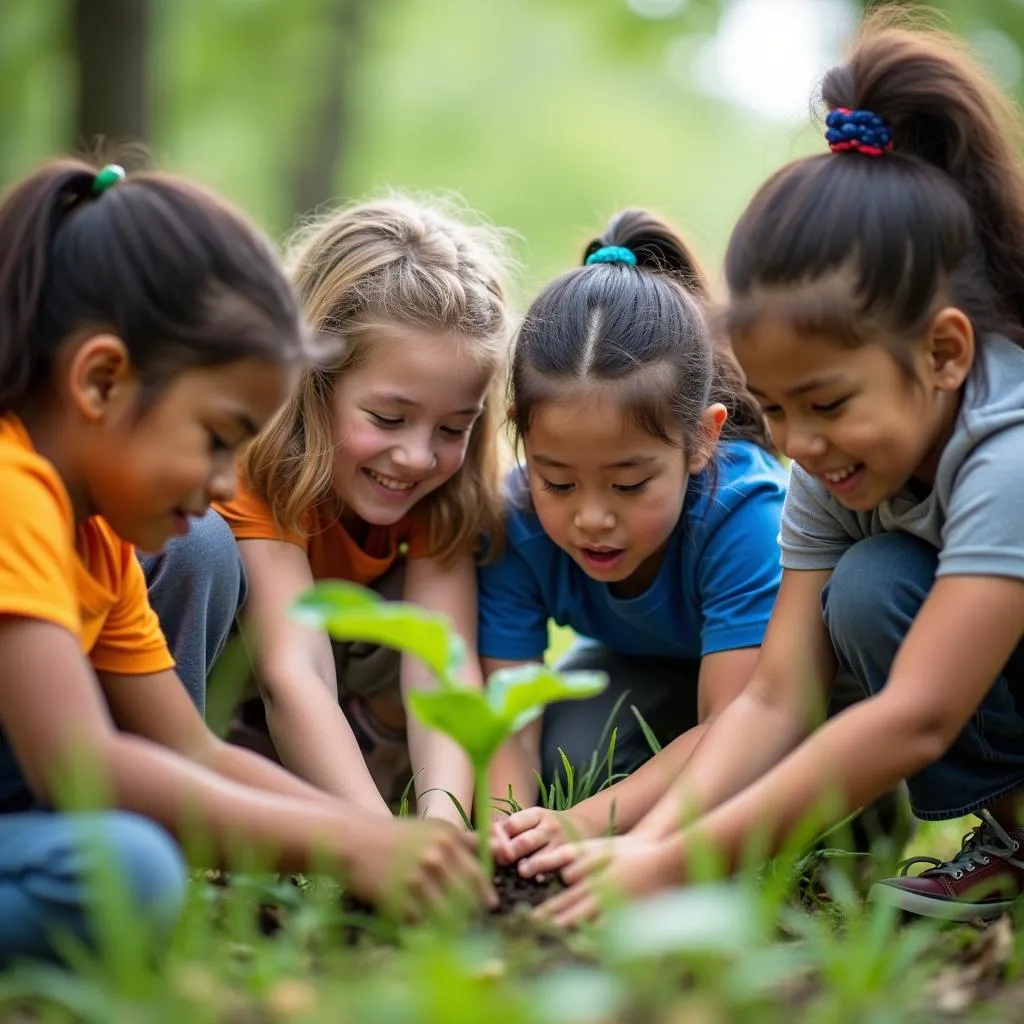 Students learning about the environment