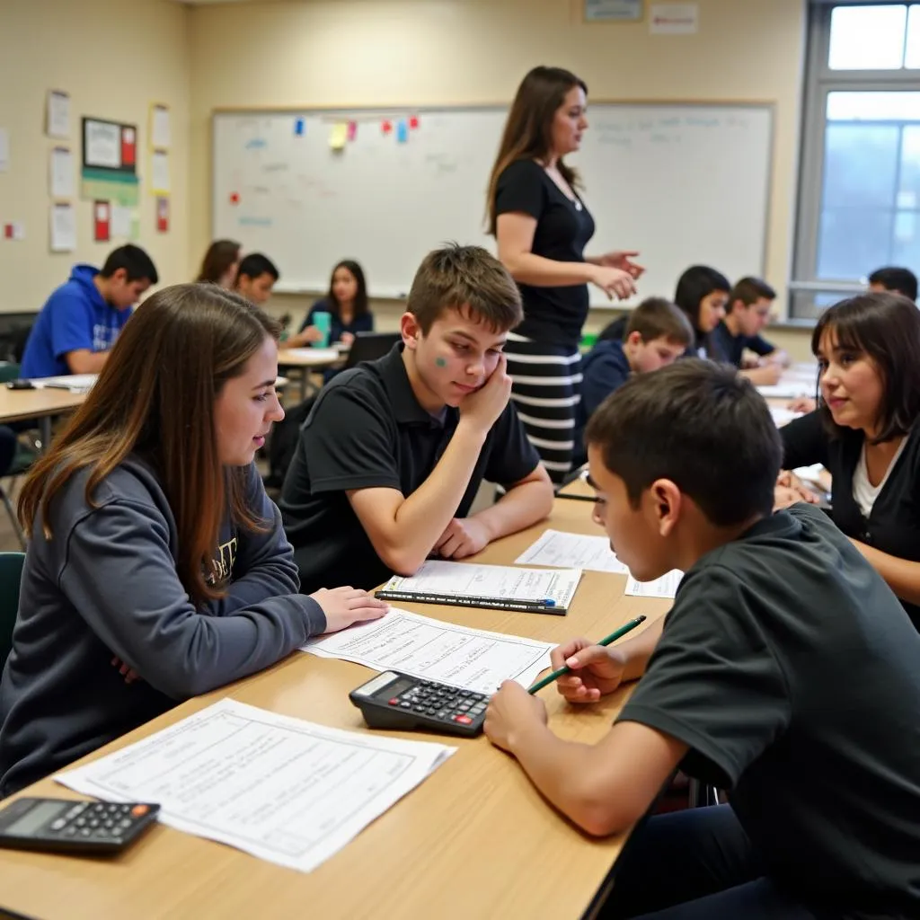 Students practicing budgeting with worksheets