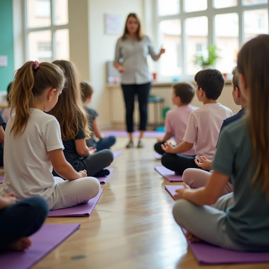 Students learning mindfulness in the classroom