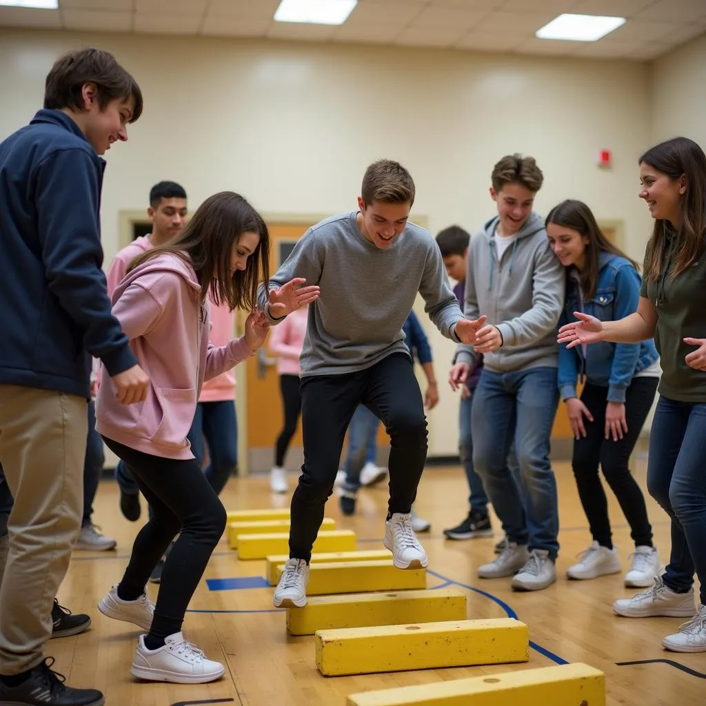 Students learning teamwork through sports