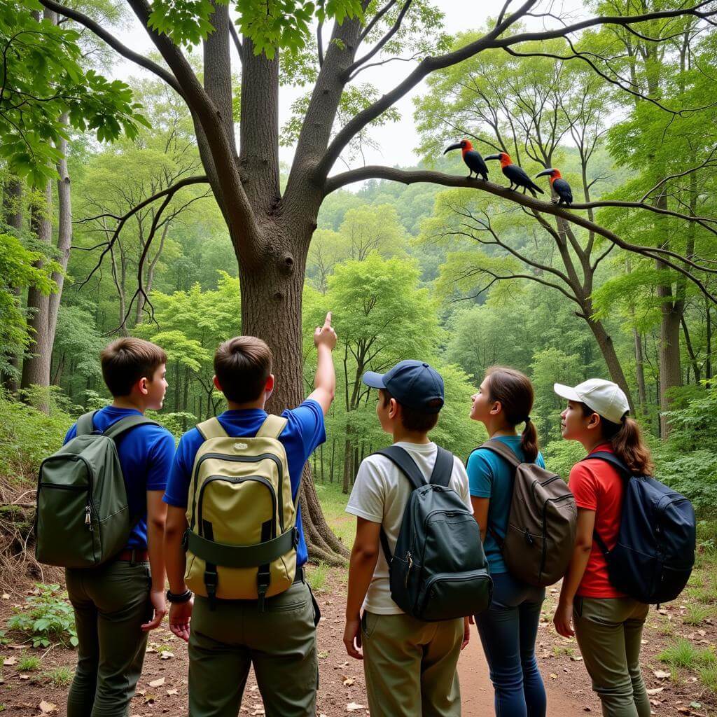 Students observing wildlife in national park