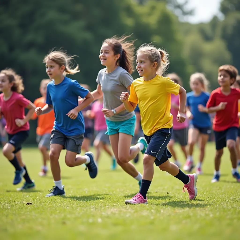 Students participating in a physical education class