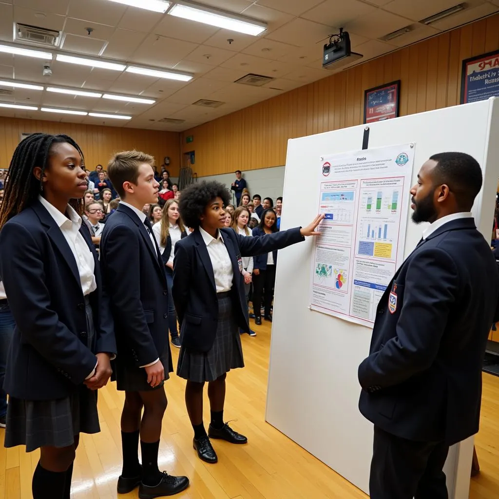 High school students presenting a science project