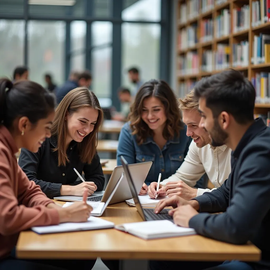 Students studying in university library