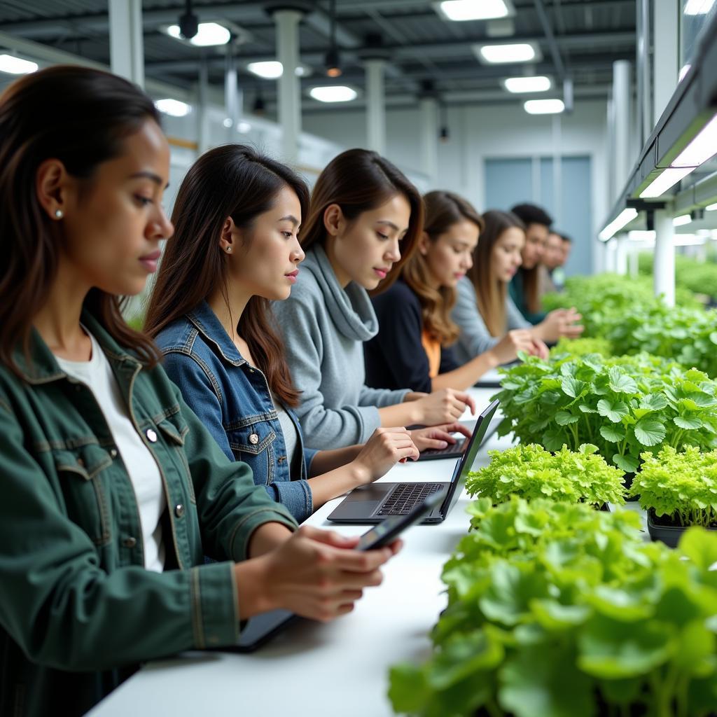 Students using technology for sustainable farming practices