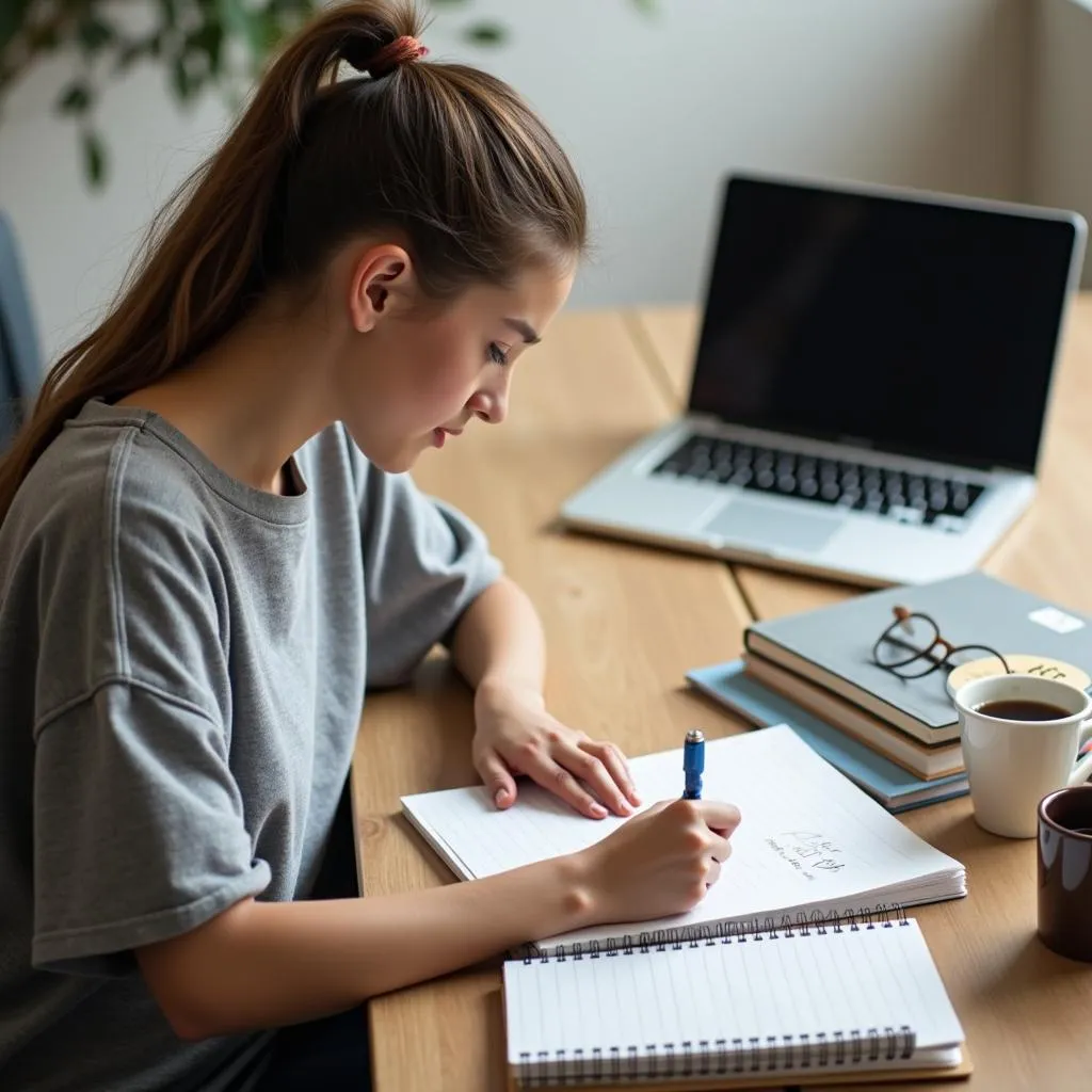 Student maintaining a detailed study journal