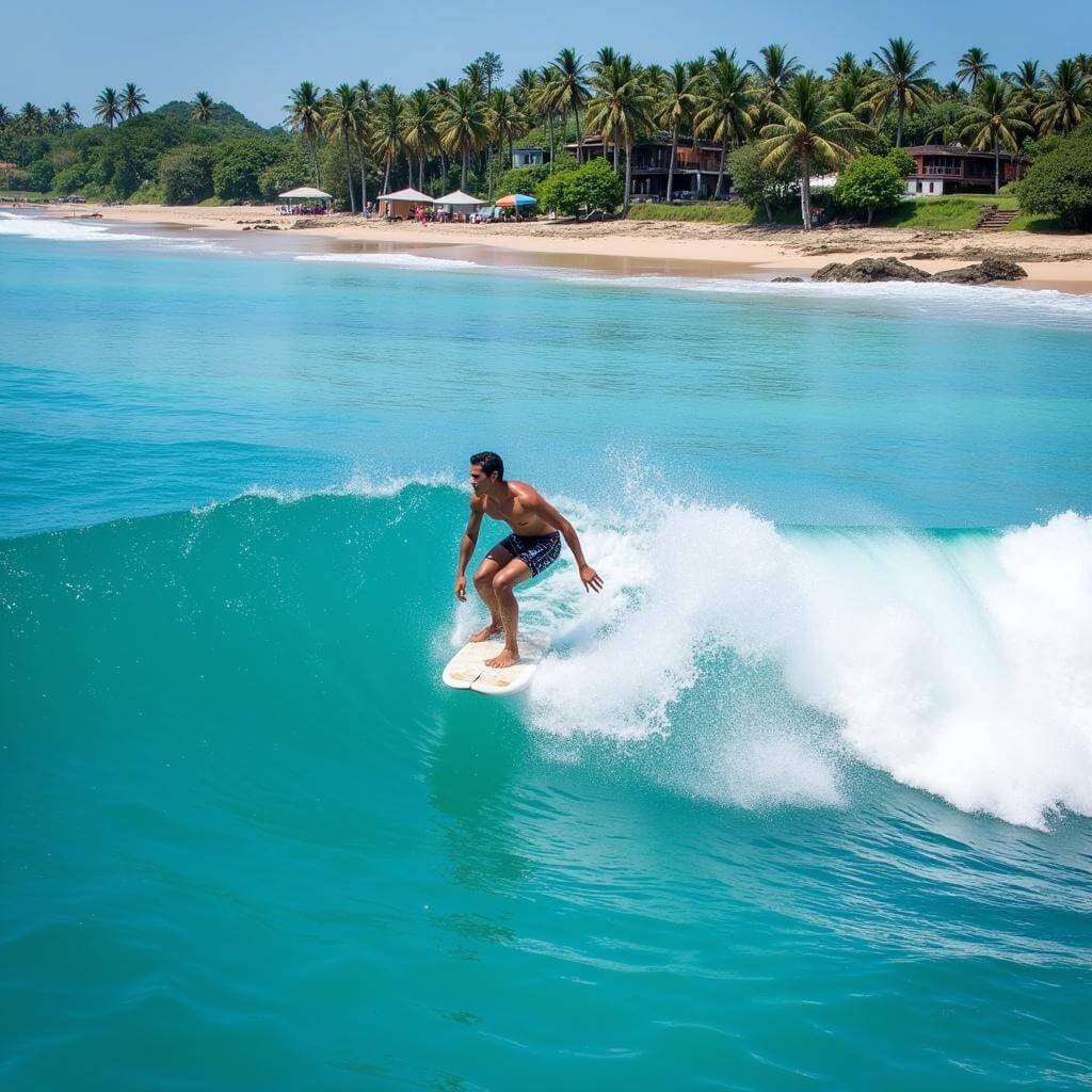 Surfer riding a wave on a Bali beach