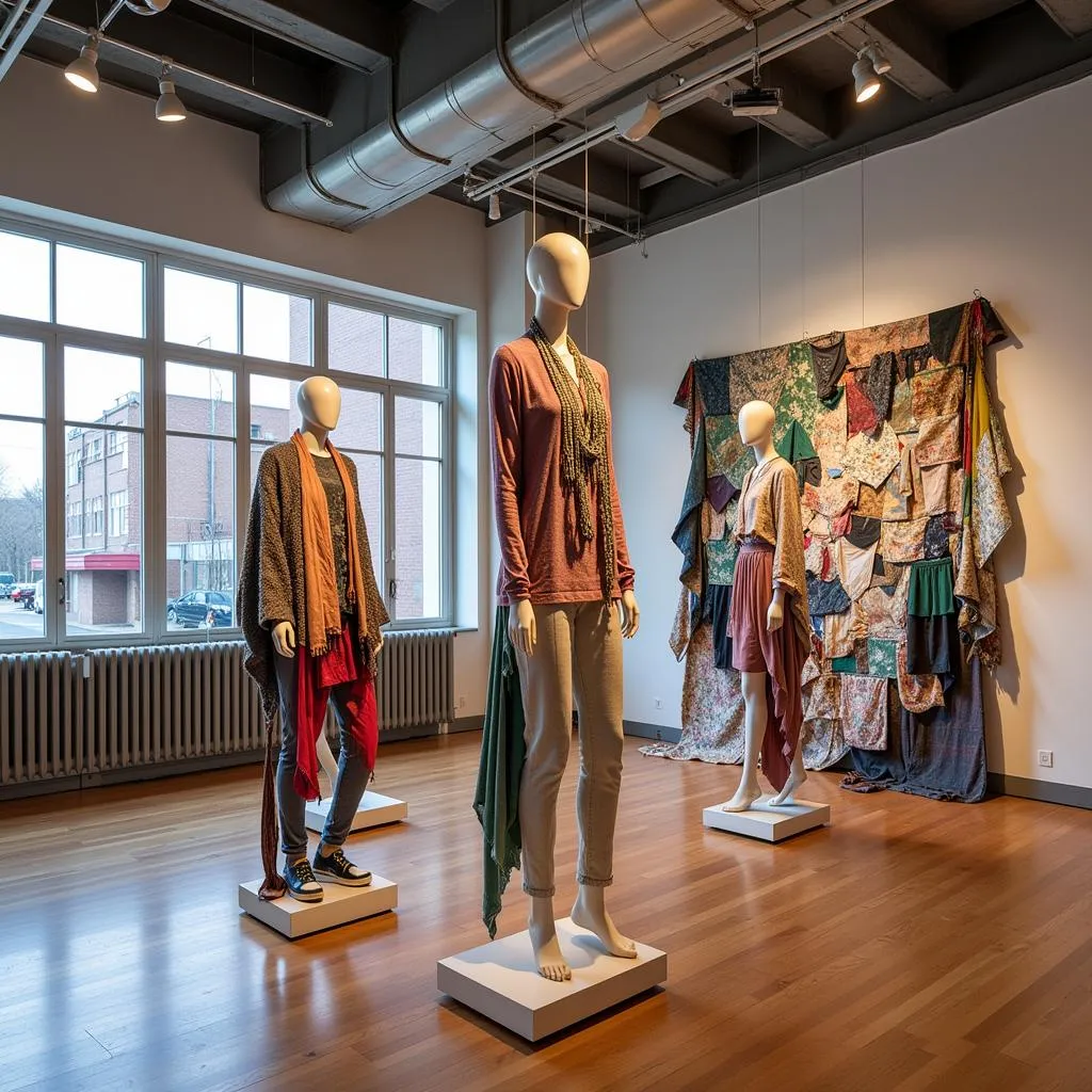 Sustainable fashion art installation in university gallery