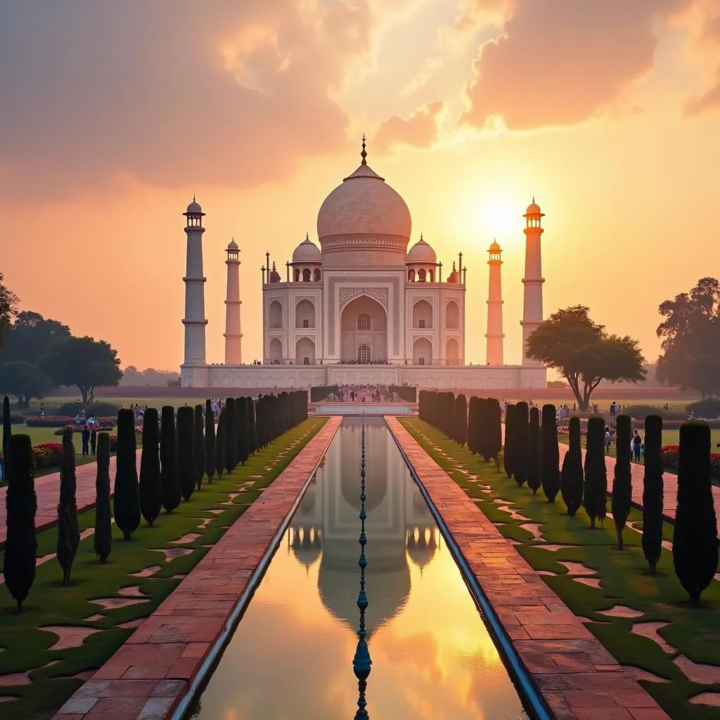 Breathtaking sunrise view of the Taj Mahal