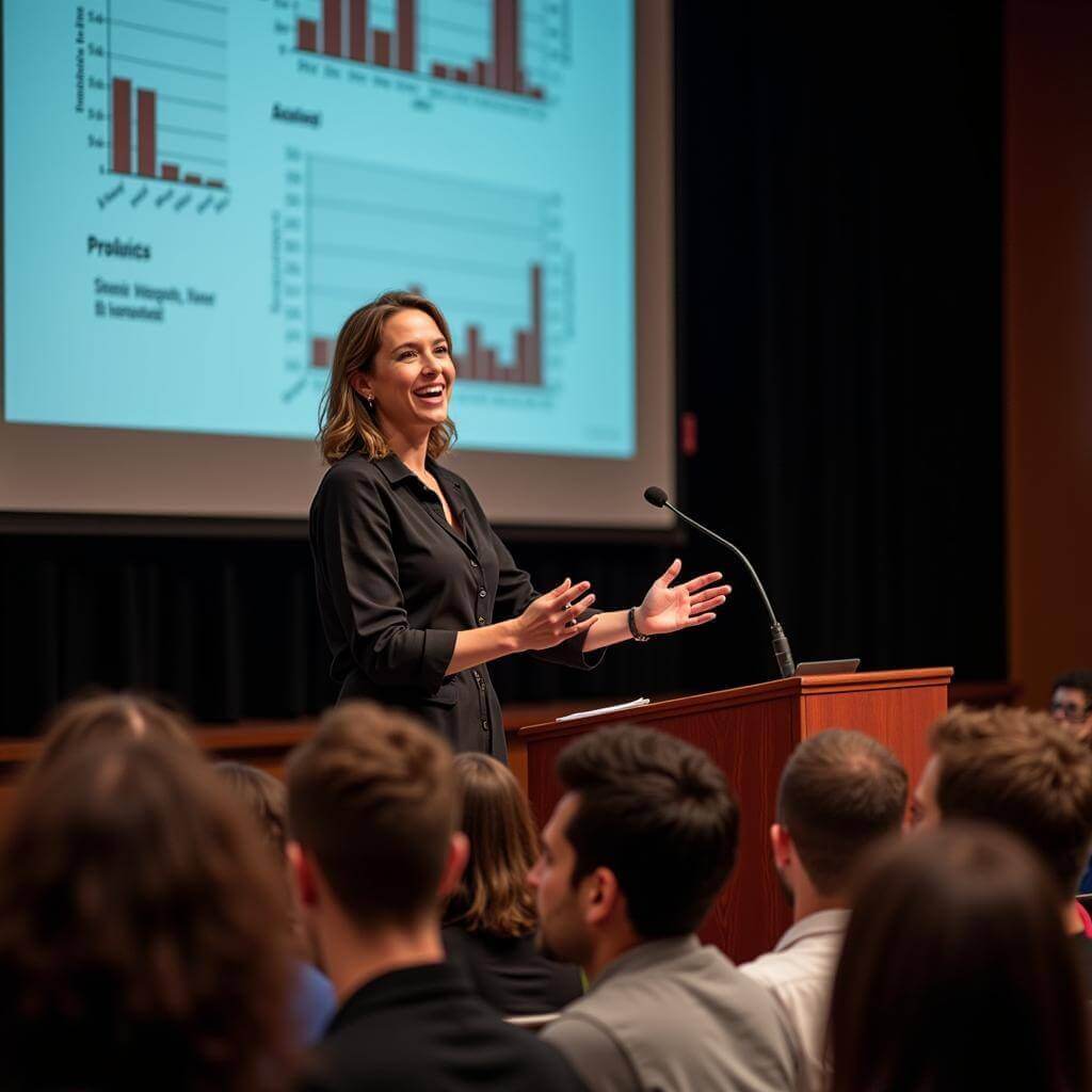 Talented public speaker professor presenting lecture