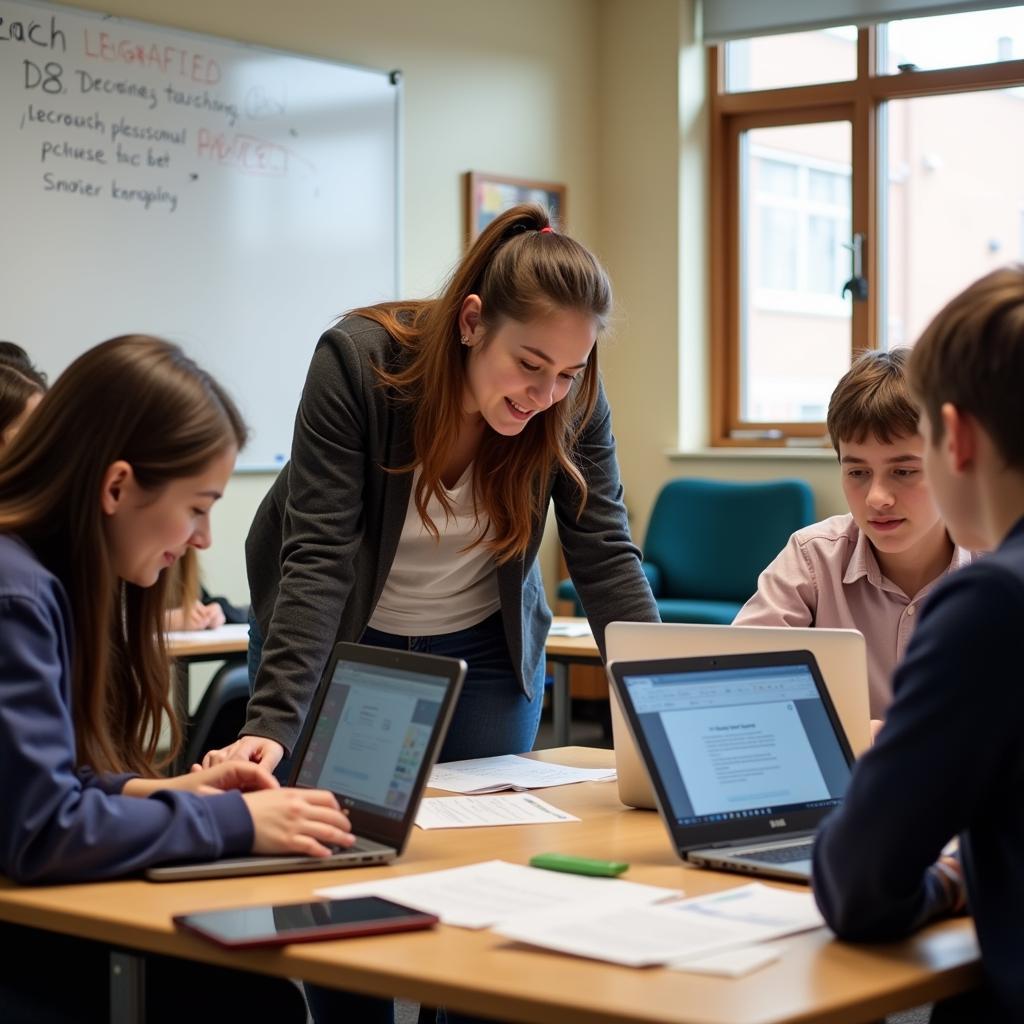 Teacher Facilitating a Flipped Classroom Session