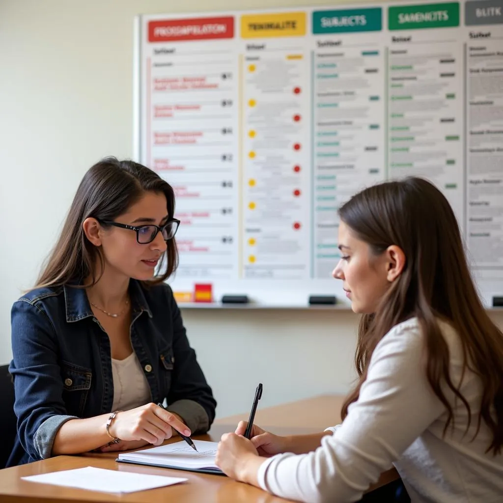 Teacher guiding student in subject choice