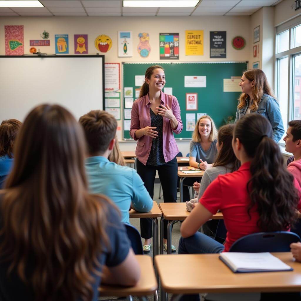 Teacher impacting students through classroom discussion