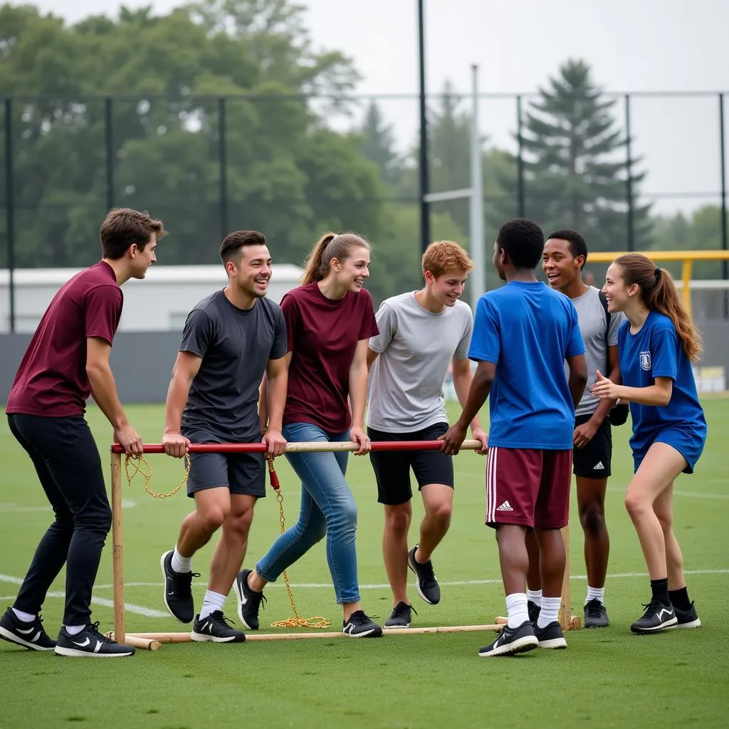 Students practicing teamwork through sports