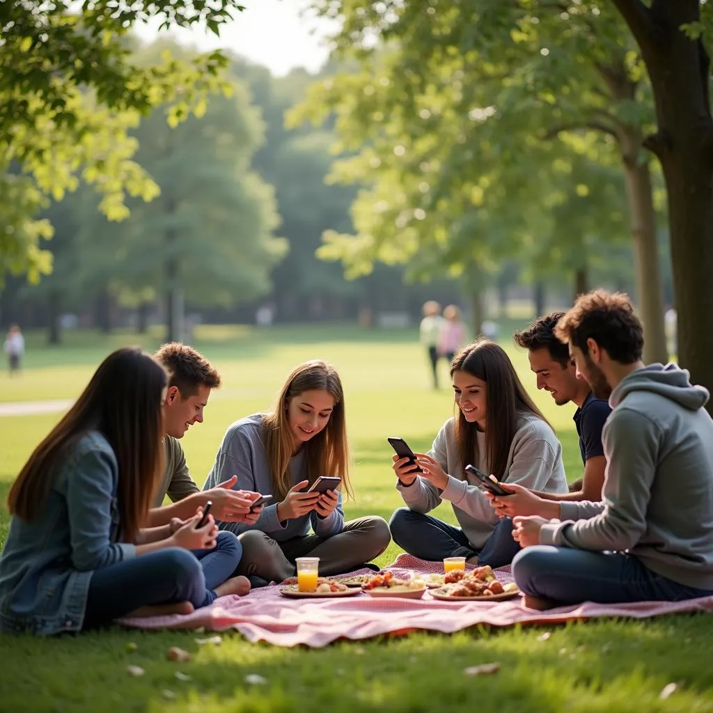 Balancing technology and nature during a picnic