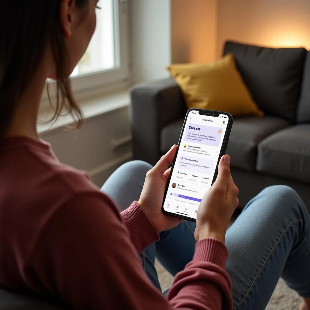 Person using stress management app on smartphone