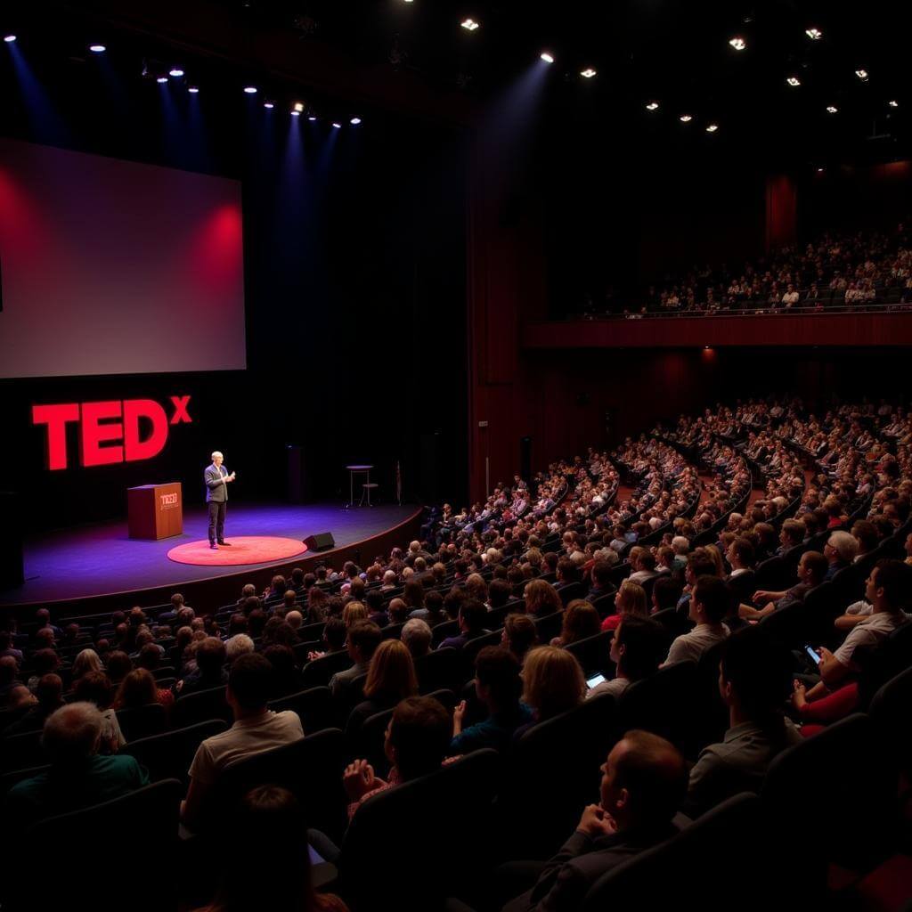 Audience at TEDx conference listening to speaker