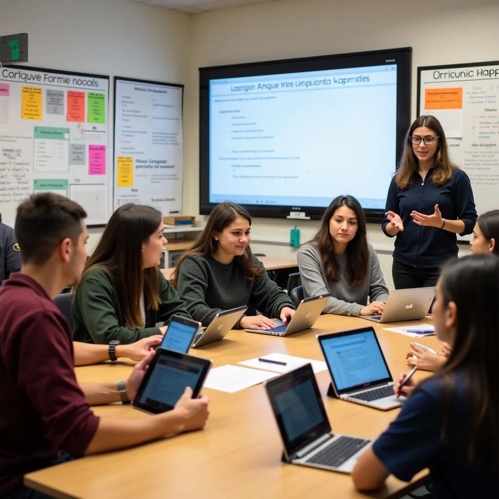 Teenagers engaged in a language learning class