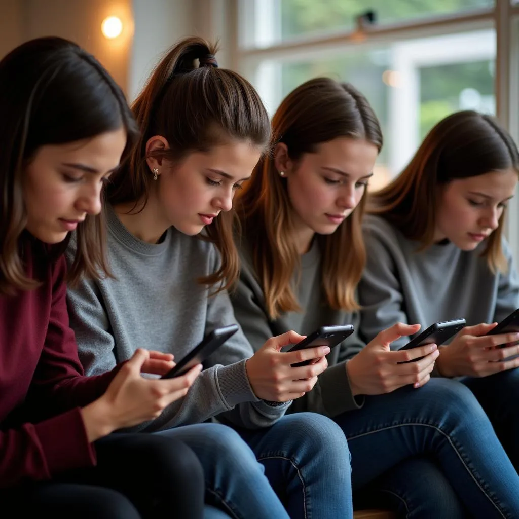 Teenagers using smartphones