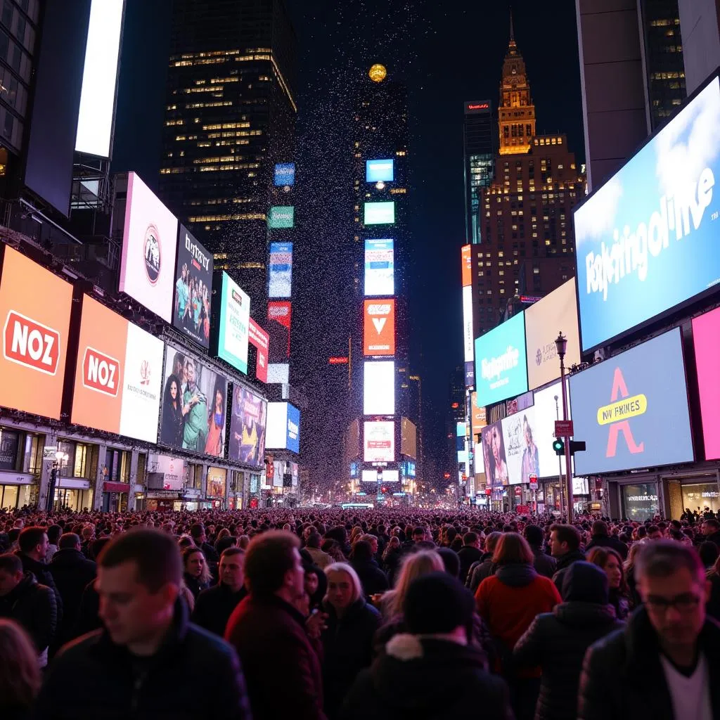 Noisy Times Square on New Year's Eve