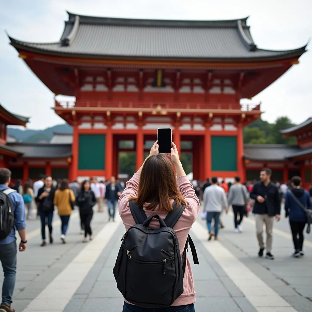 Tourist visiting Sensoji Temple in Tokyo