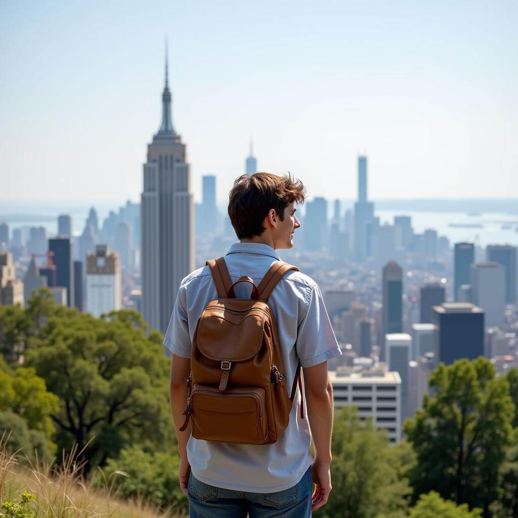 Tourist enjoying view of famous landmark