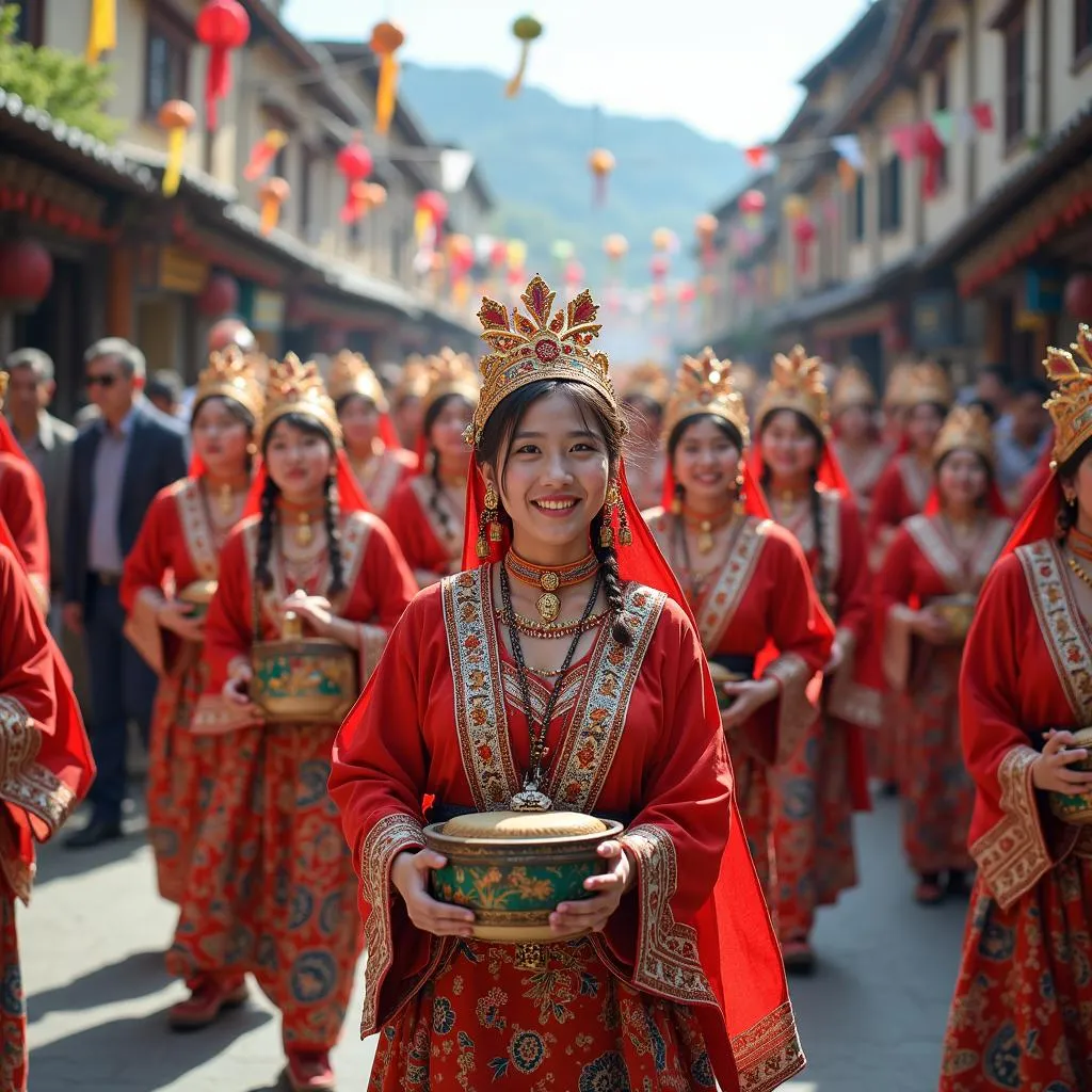 People celebrating a traditional event