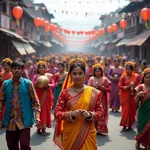 Traditional festival celebration with a large crowd