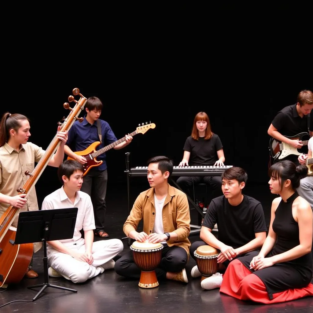 Traditional and modern instruments in a student ensemble