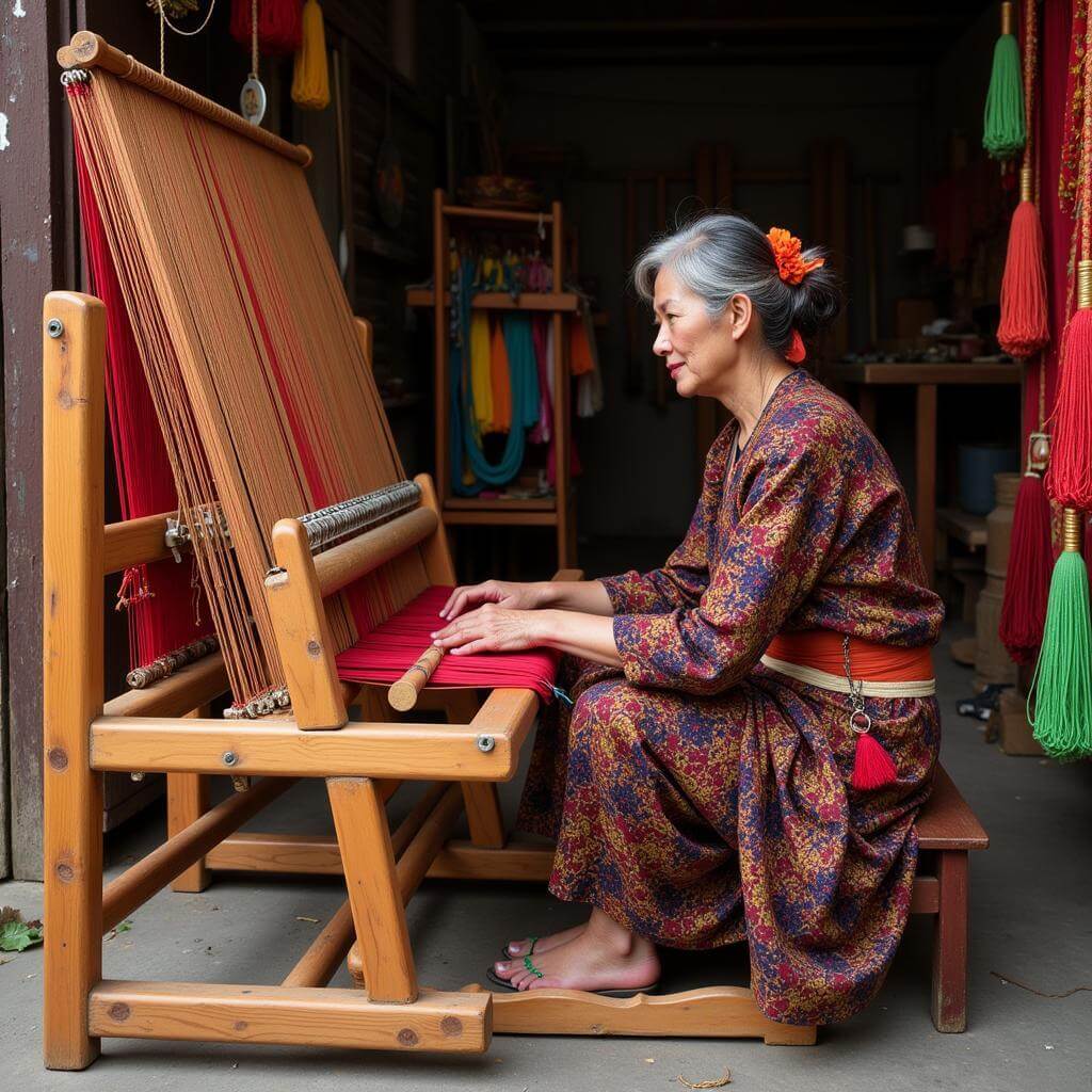 Traditional silk weaving loom showcasing the intricate craft and skill