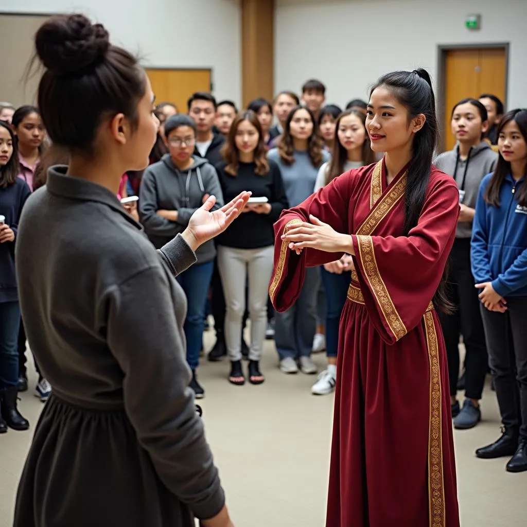 Traditional theater workshop with diverse group of students