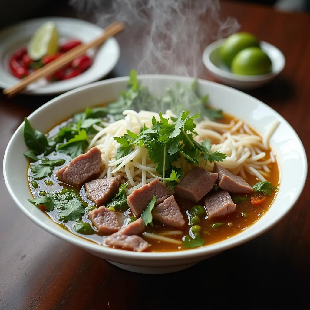 Authentic Vietnamese Pho bowl with chopsticks