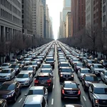 Heavy traffic jam on city street during rush hour