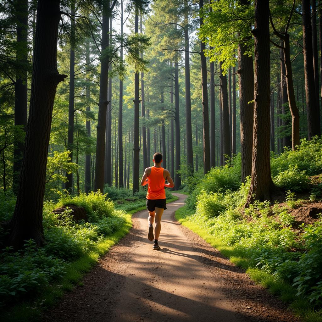 Trail runner enjoying a solitary run in a forest