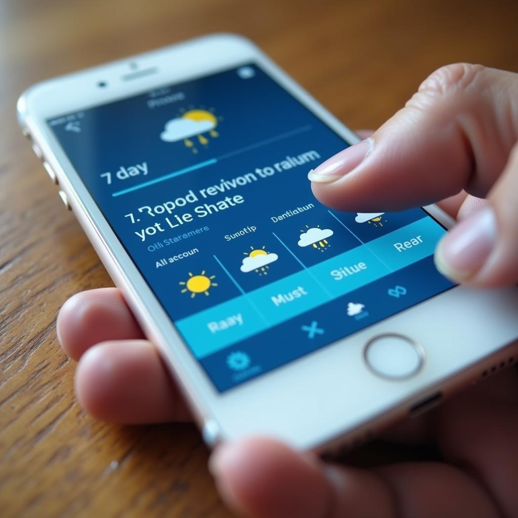 Smartphone displaying weather forecast for a trip