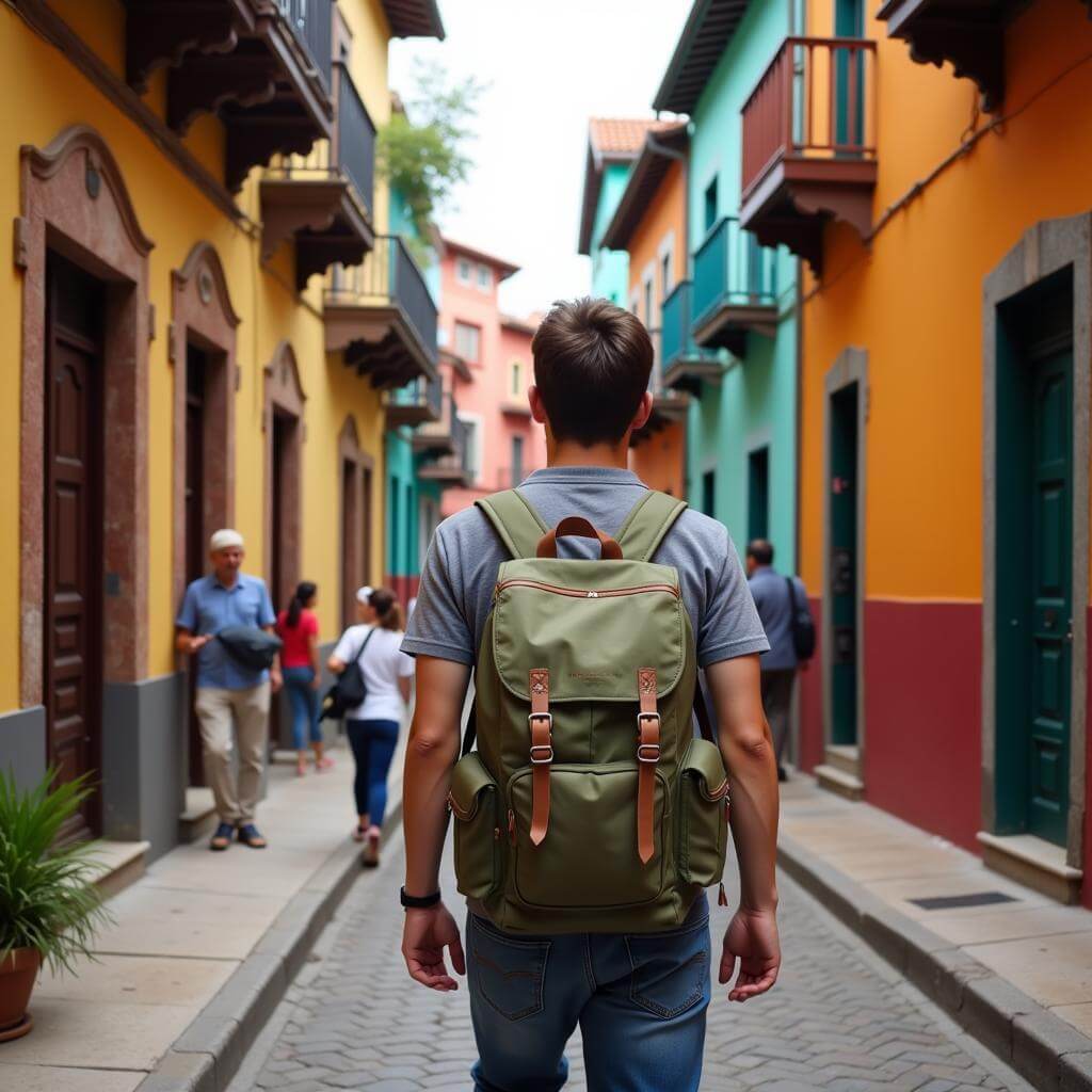 Traveler exploring a foreign city street