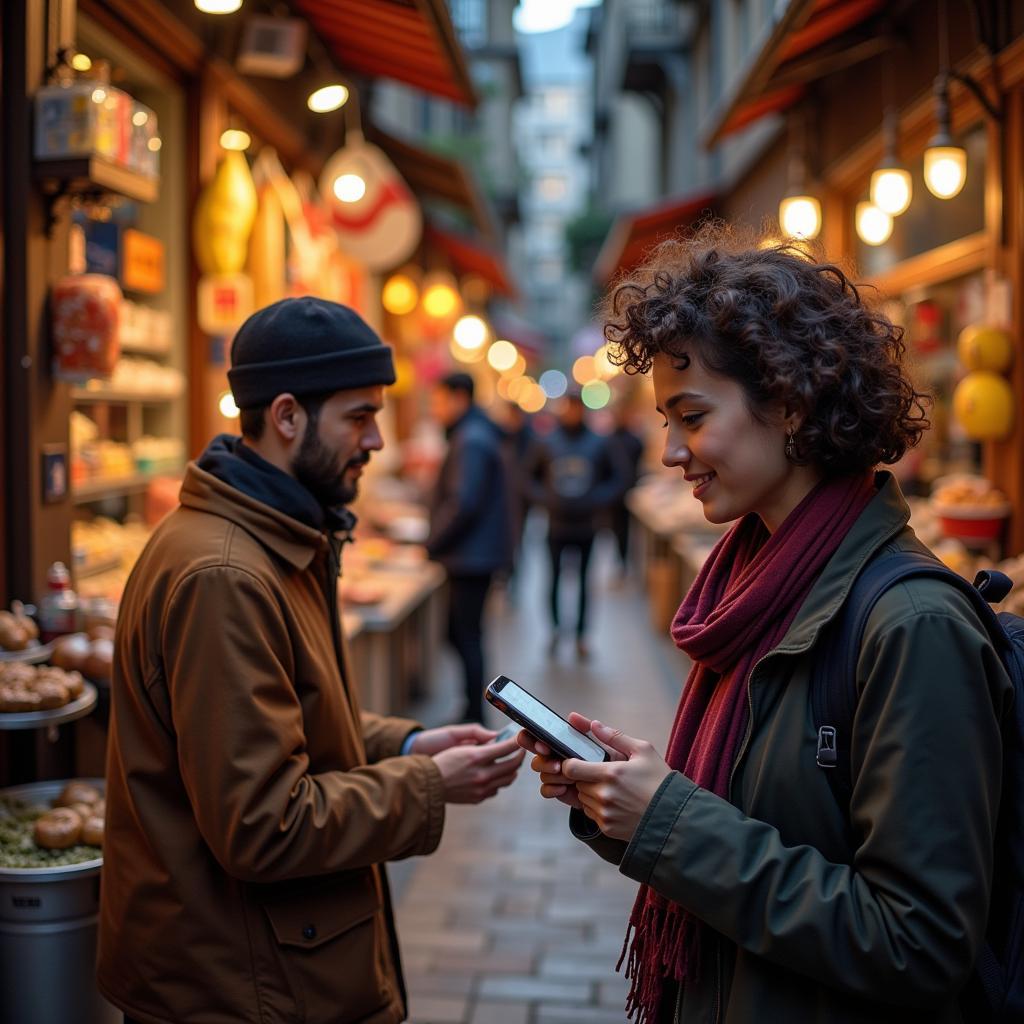 Traveler overcoming language barrier