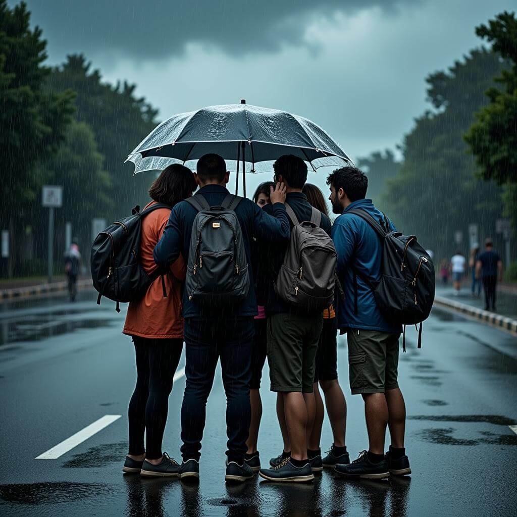 Travelers caught in unexpected rain