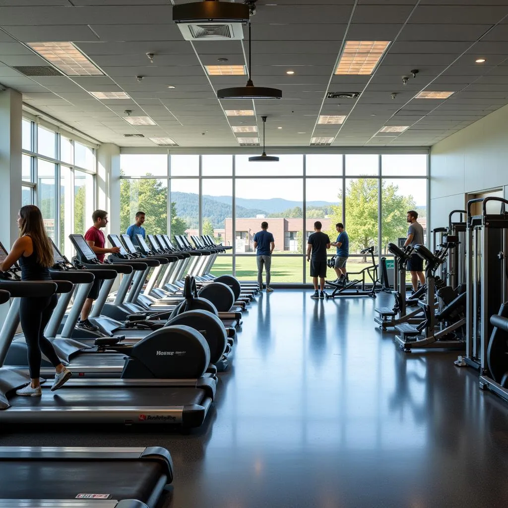 Modern university fitness center with diverse equipment